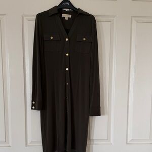 MICHAEL Michael Kors Long Sleeve Shirt Dress in Olive Green